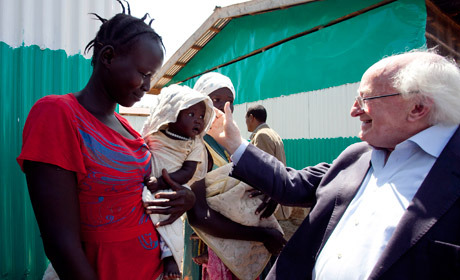 President Higgins visits GOAL Nutrition Centre, Tierkadi Refugee Camp
