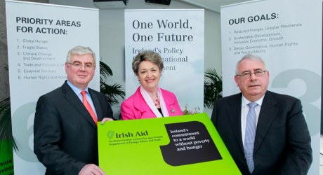 An Tanaiste, Eamon Gilmore with Nora Owens and Minister of State, Joe Costello at the launch of One World, One Future: Ireland's Policy for International Development. Photo: Maxwells