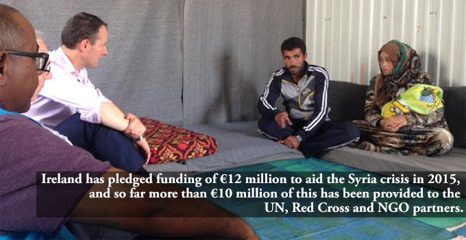Ireland has pledged funding of €12 million to aid the Syria crisis in 2015, and so far more than €10 million of this has been provided to the UN, Red Cross and NGO partners.