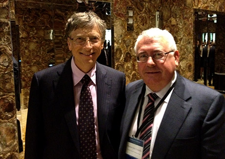 Bill Gates with Minister of State Joe Costello at Global Vaccine Summit in Abu Dhabi. Photo: Irish Aid
